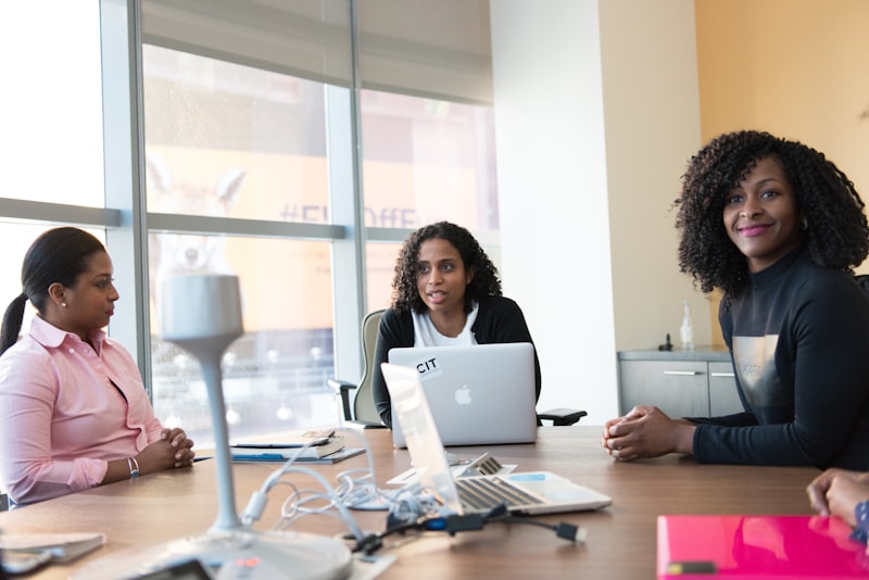 Black professionals collaborating in office meeting